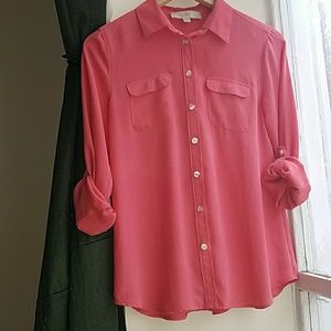 Deep Salmon Button-down Blouse